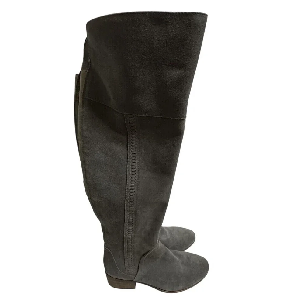 Vince Camuto Kochelda Suede Over The Knee Boots Womens 8.5 Gray Flat Zip Riding